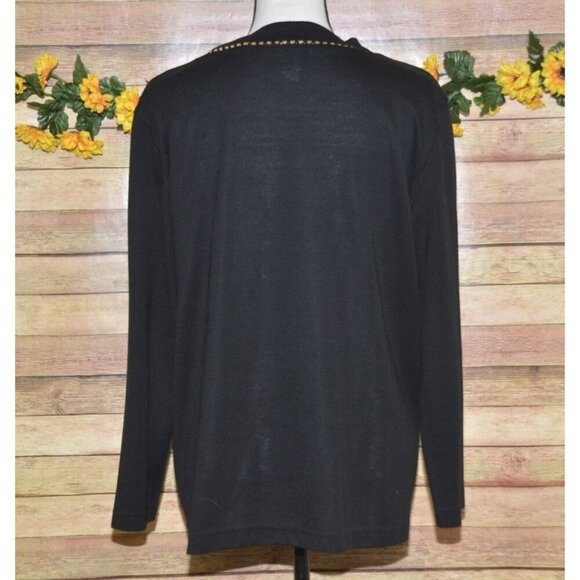 Vintage Cathy Daniels Black w/ Gold Trim Button Front Cardigan Sweater Ladies M - Picture 5 of 8